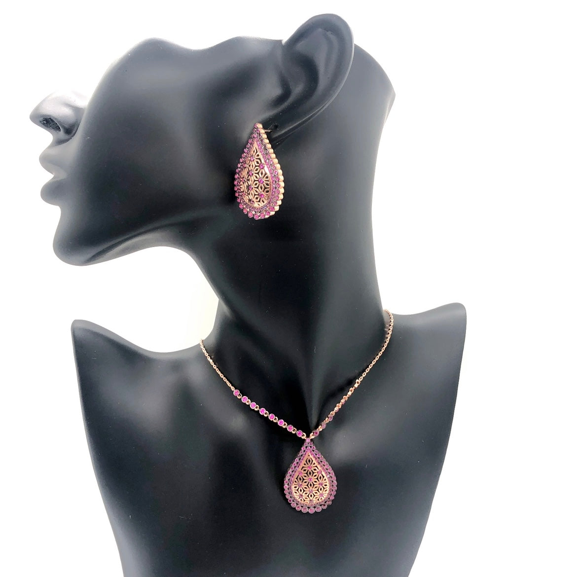 Ruby Teardrop Pendant Jewelry Set