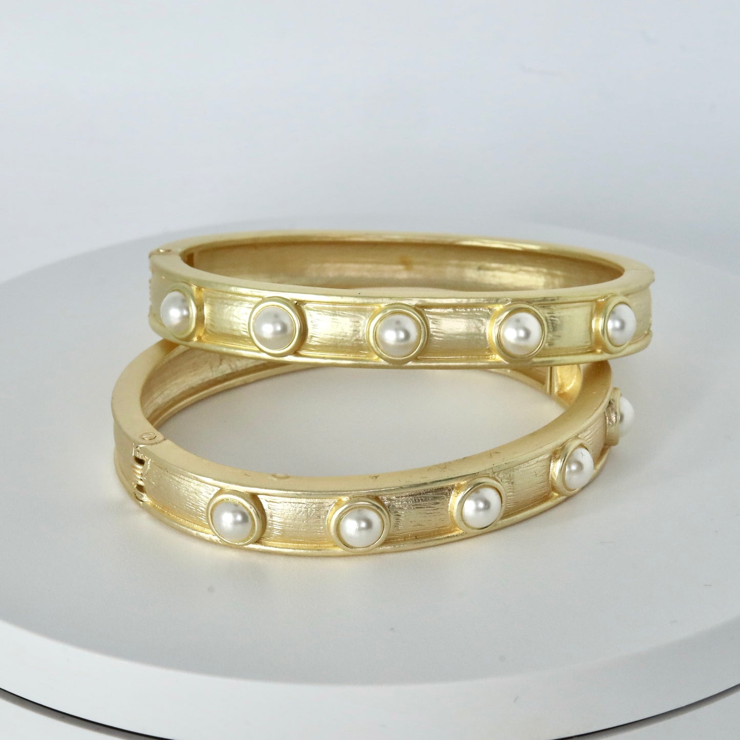 Matte Gold Pearl Bangle Bracelet