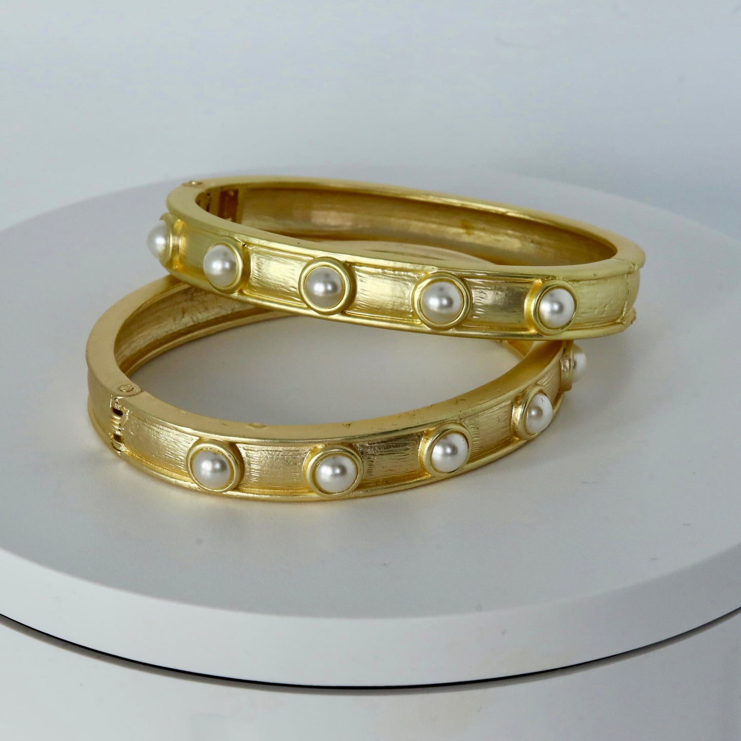 Matte Gold Pearl Bangle Bracelet