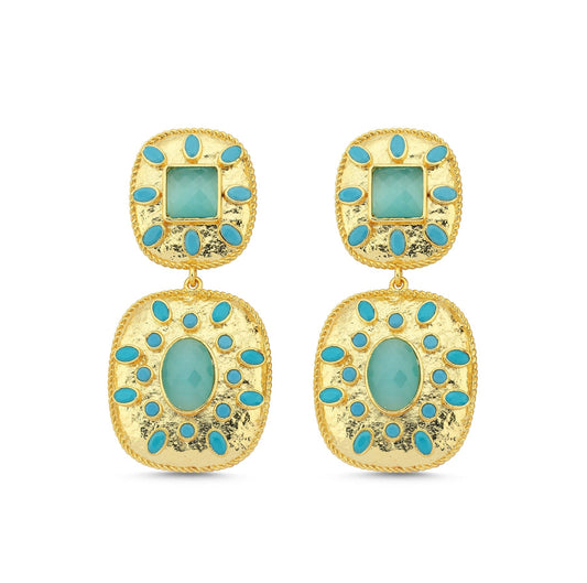 Turquoise Teal Double Drop Earrings