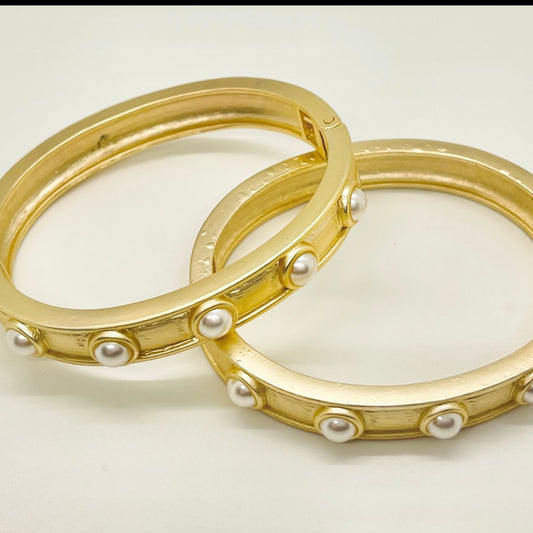 Matte Gold Pearl Bangle Bracelet