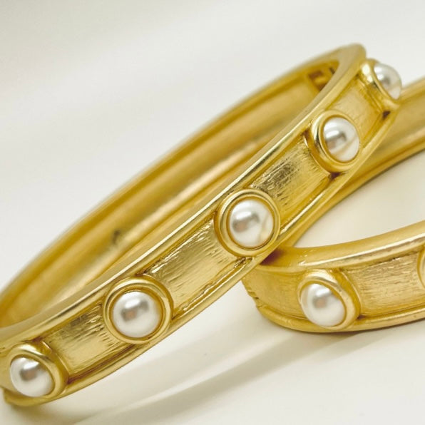 Matte Gold Pearl Bangle Bracelet