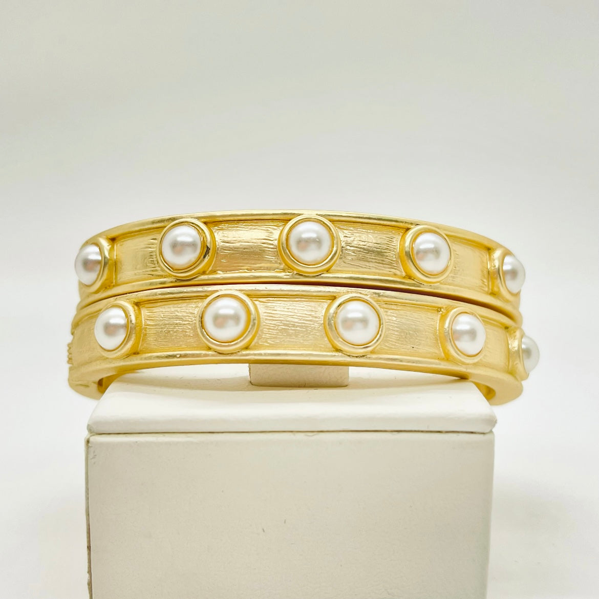 Matte Gold Pearl Bangle Bracelet
