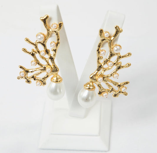 Gold Branch Pearl Earrings